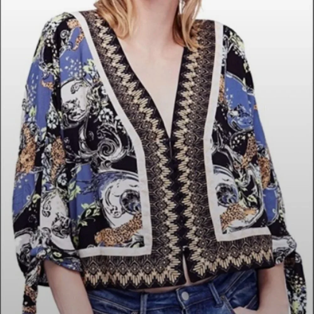 Free People Catch Me if You Can Leopard Blouse XS